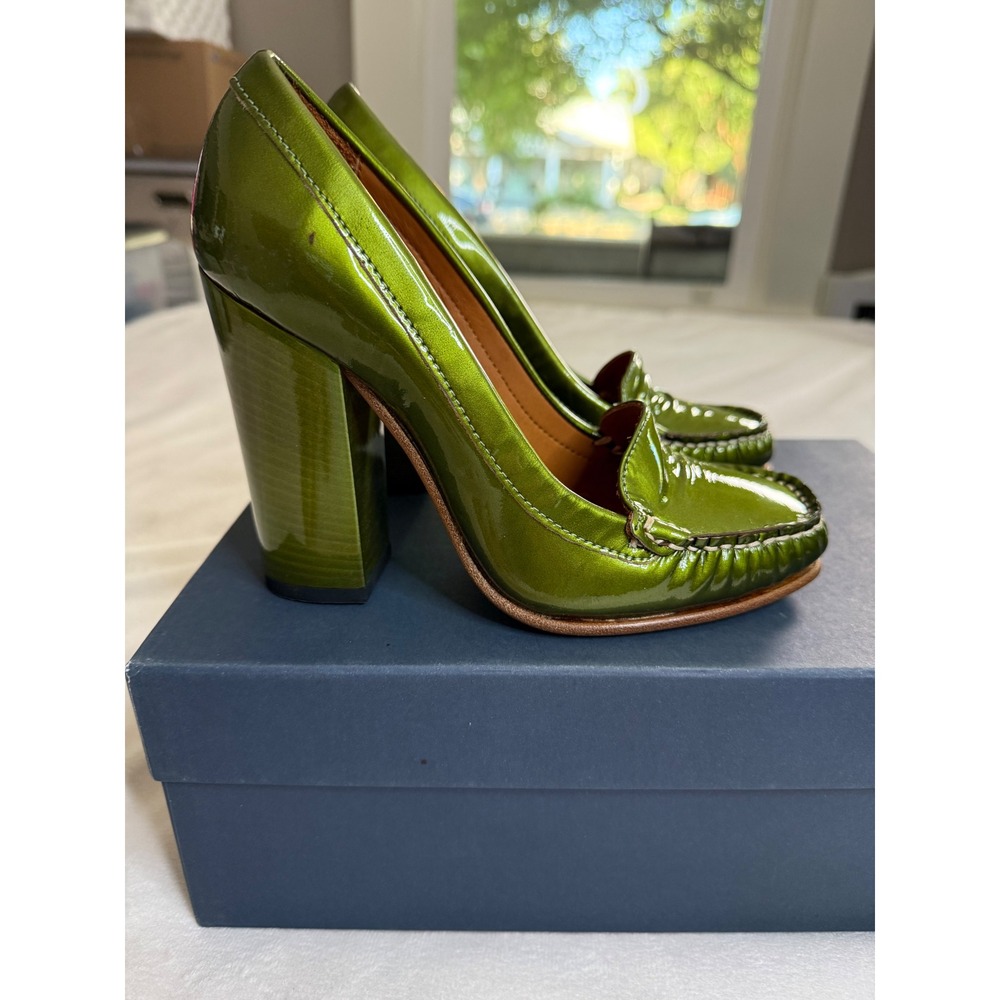 Bernardo Lola Green Patent Leather Loafer Block Heels Made in Italy Womens 6M